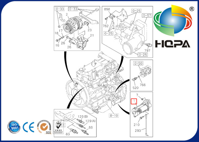 acionador de partida 8980703211 para o motor 4HK1 de ISUZU, tipo de WPS, para a máquina escavadora de Hitachi