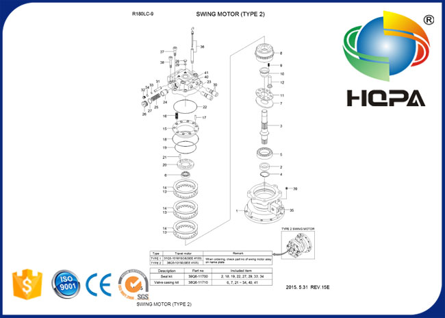jogo do selo do motor do balanço de 39Q6-11700 39Q611700 para Hyundai R210LC-9 R180LC-9