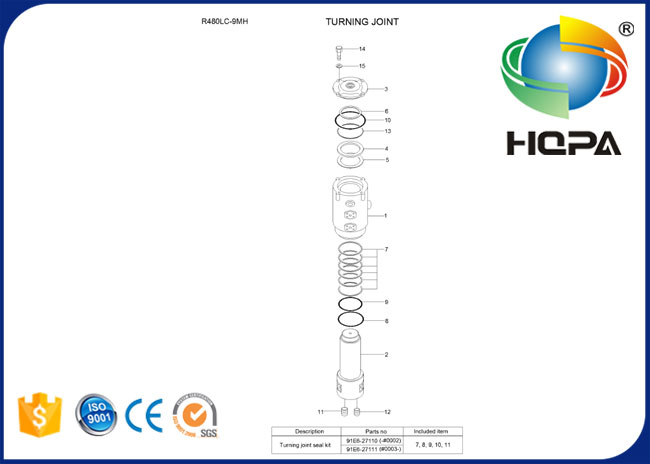 91E6-27111 que gerencie o jogo comum do selo para a máquina escavadora Hyundai R480LC-9