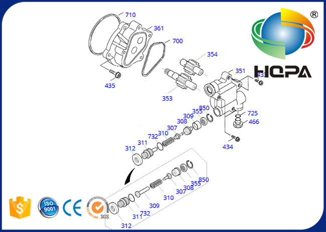Jogo hidráulico do selo da bomba de engrenagem 1518AKT para Doosan DH258-7 220LC-V SOLAR