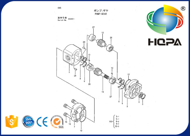 0408207 jogos hidráulicos do selo da bomba de engrenagem para a máquina escavadora Hitachi EX100-2